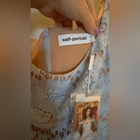 NWT- Self-Portrait Blue Midi Dress in Floral Lace - Picture 16 of 17